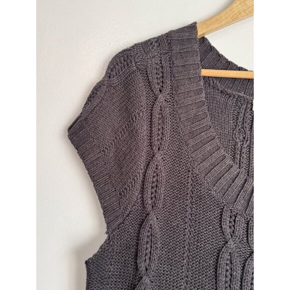 Verona Y2K Cable Knit Sweater Tunic Dress Short Sleeve Pockets Gray Sz XL Cozy - Picture 5 of 9